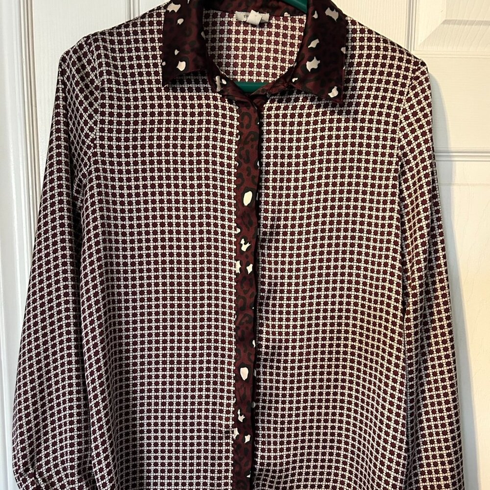 Elegant Patterned Classic Button Down Blouse Collar Shirt